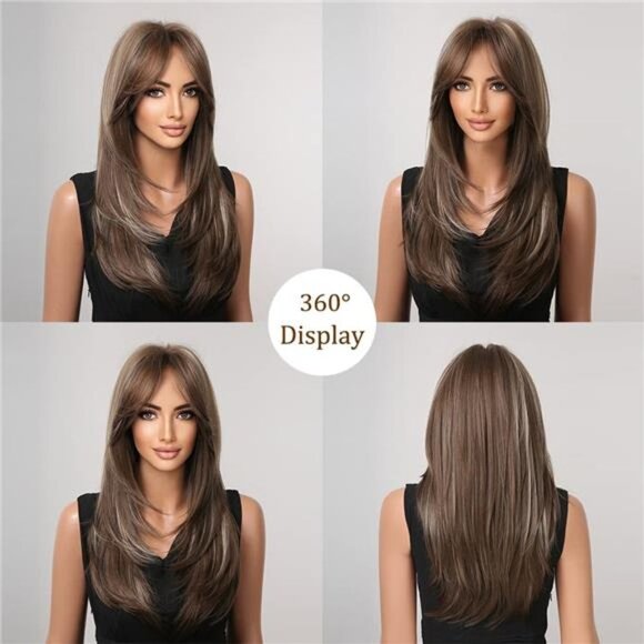 Women Cosplay Daily Natural Hair Wig Heat Resistant Fiber - Chestnut Brown main image 4